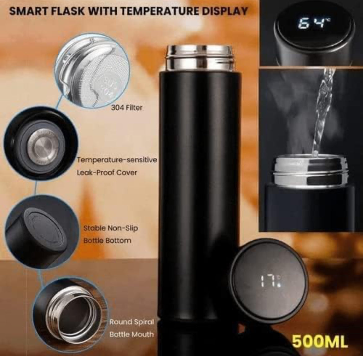 Aerofyt SmartSip™ LED Temp Display Thermos – 24Hr Hot & Cold Vacuum Bottle